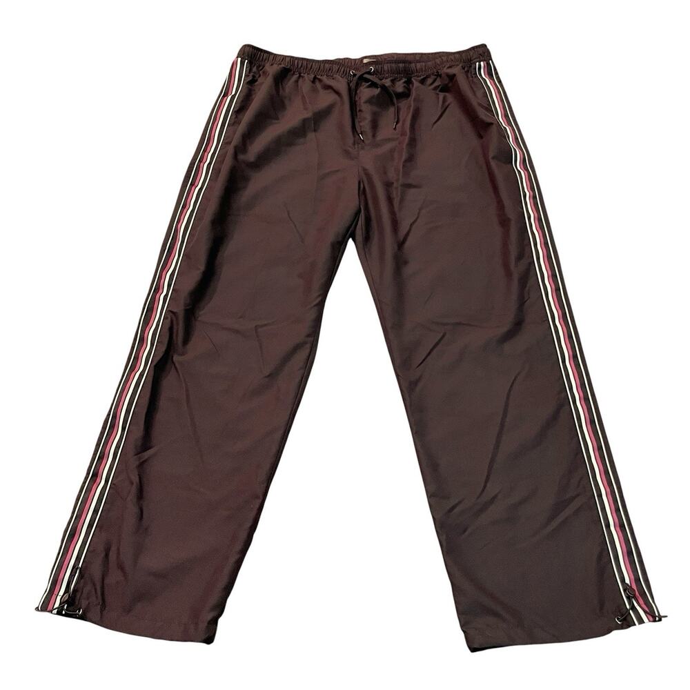 Y2K SJB Active Womens Track Pants 2X Straight Leg Side Stripe Sporty Brown